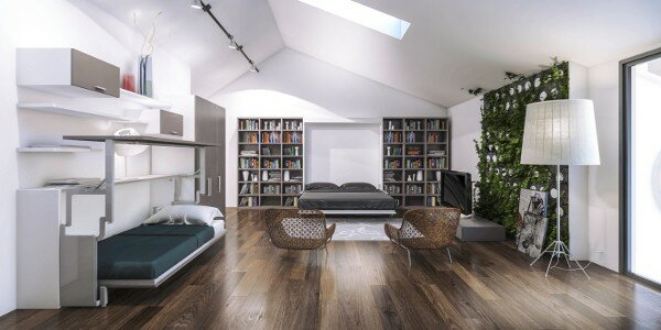 LETTO ORIZZONTALE BASSO CON SCRITTOIO