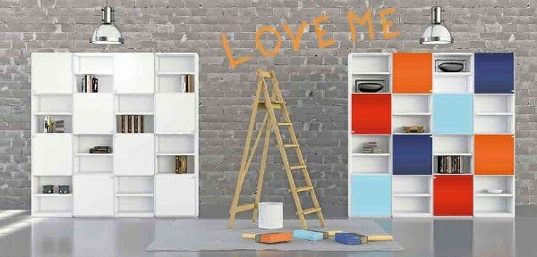 Libreria con ante apribili a 180°